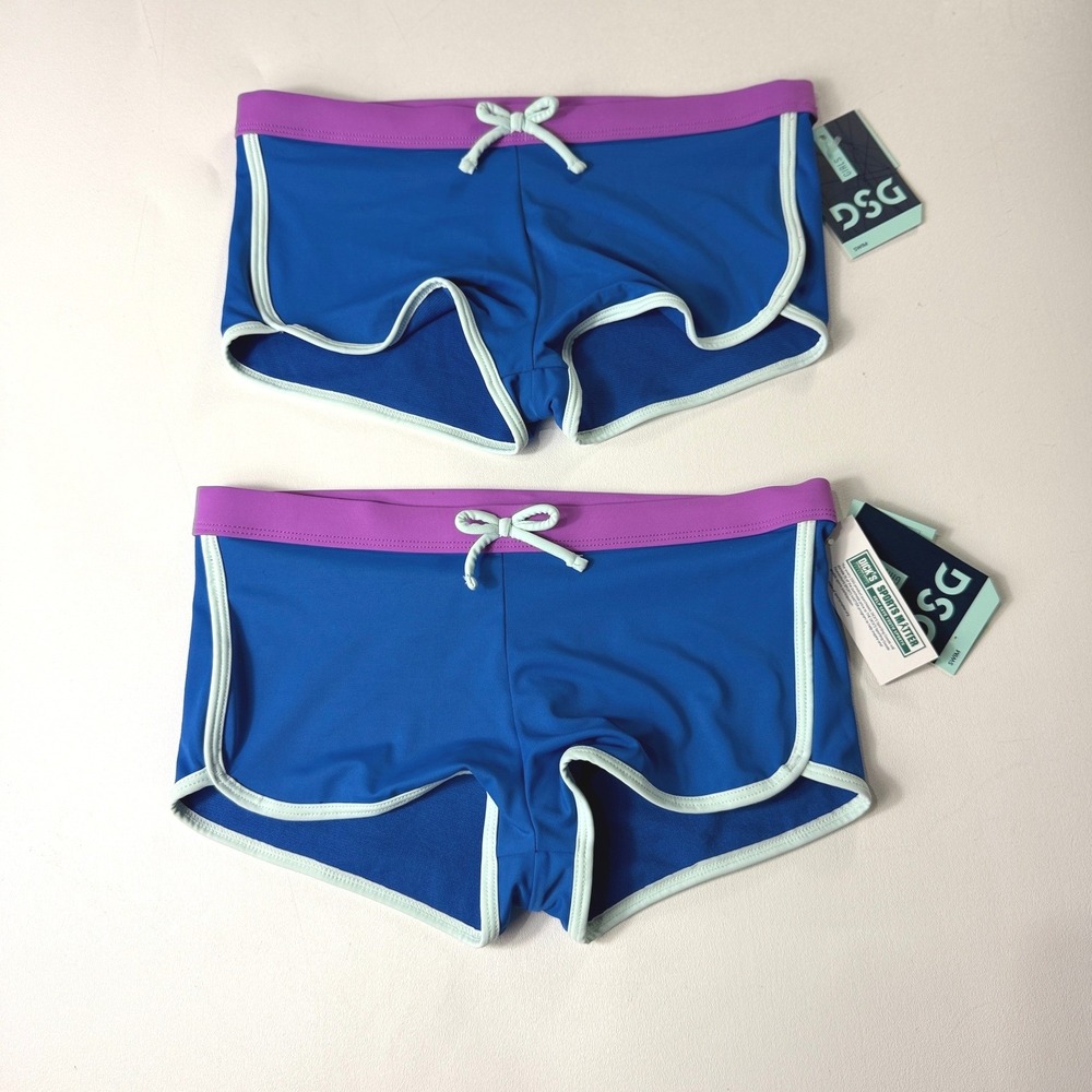 LOT 2 DSG Girls Swim Shorts Energized Blue Purple UPF 50+ Size Large 10-12 NWT